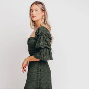 Worth Collective Corrine Tiered Sleeve Maxi Dress Bump Friendly Hunter Green